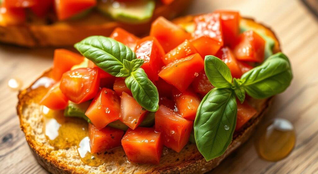 bruschetta de tomate e abacate